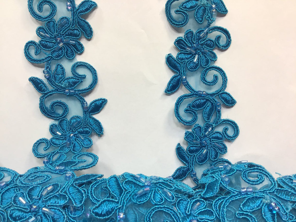 1 Yard Luxurious Beaded Corded Lace Trimming Embroidered Polyester Organza for Dresses 1.5 Inch Width