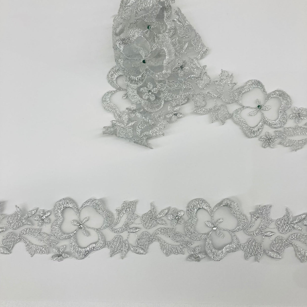 1 Yard Beaded Lace Trimming Embroidered on Organza | 2" Wide | Elegant Beaded Trim for Bridal & Formalwear