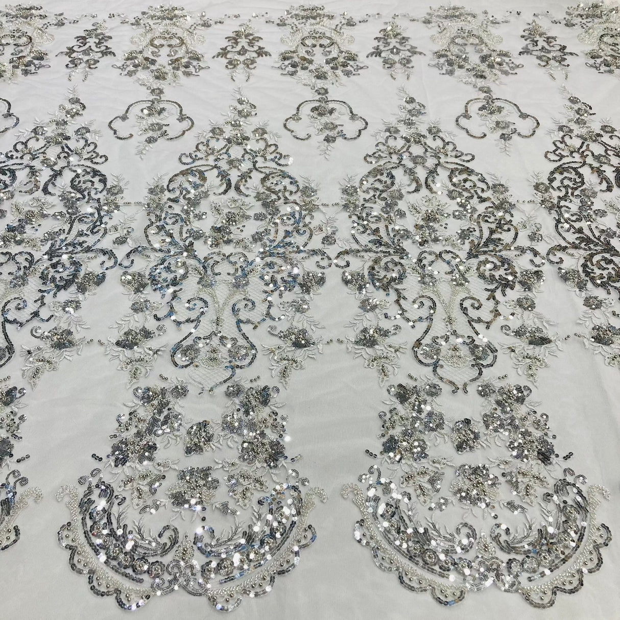 1 Yard Beaded Lace Fabric Embroidered on Polyester Net Mesh Lace, 52" Wide, Premium USA Quality GD 210907
