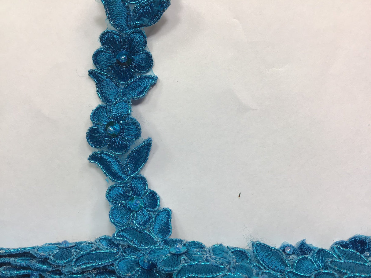 1 Yard Beaded & Corded Lace Trimming on Organza | 3/4" Wide | Decorative Couture Trim for Bridal, Quinceañera & Formalwear
