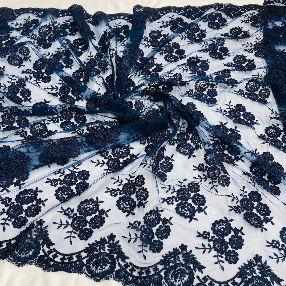 1 Yard Elegant Corded Lace Fabric Embroidered Bridal Mesh for Dresses 50" Width