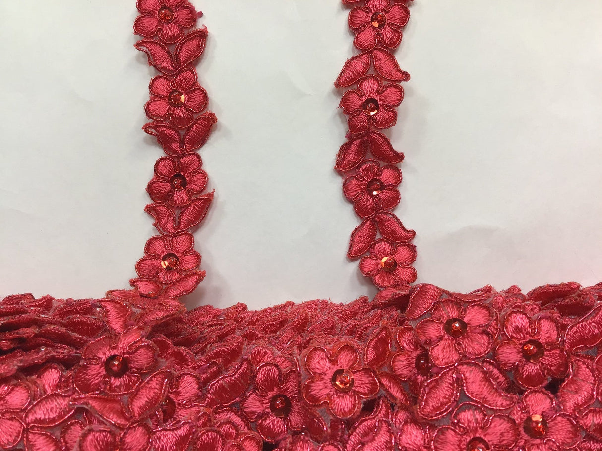 1 Yard Beaded & Corded Lace Trimming on Organza | 3/4" Wide | Decorative Couture Trim for Bridal, Quinceañera & Formalwear