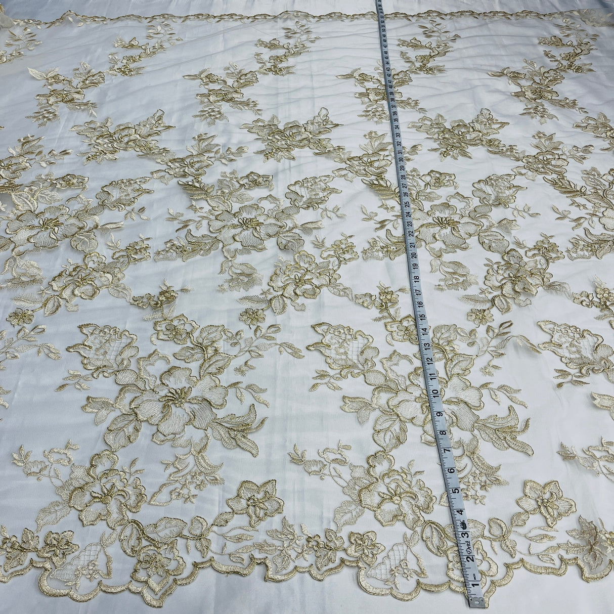 1 Yard Premium Corded Bridal Lace Fabric Embroidered on Polyester Net Mesh 53" Width