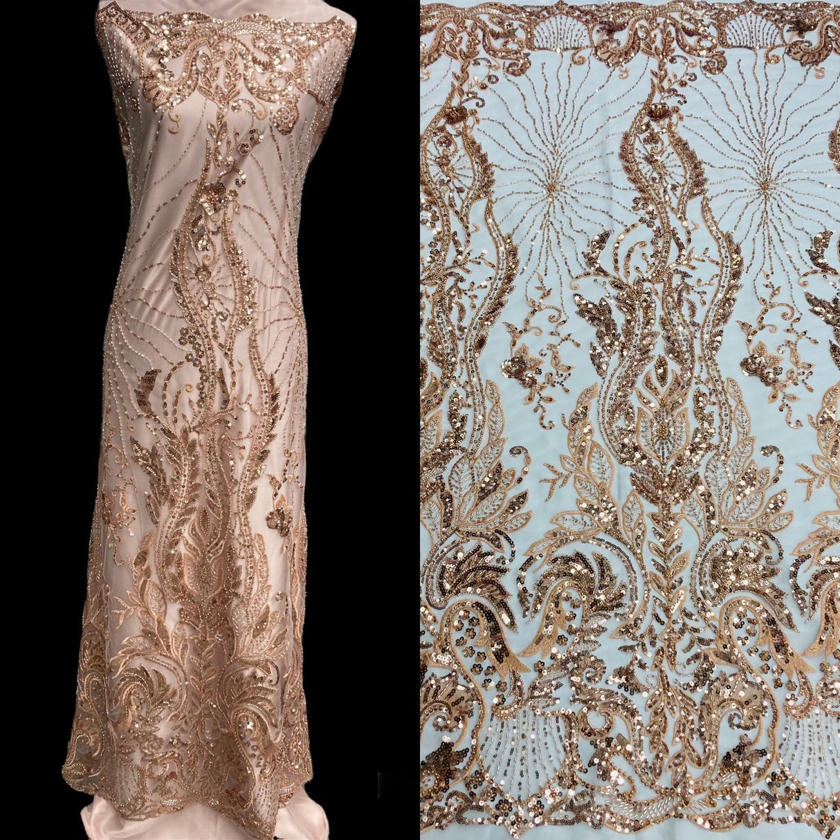 1 Yard Beaded Lace Fabric, 51" Wide Embroidered Polyester Net Mesh for Bridal, Evening & Quinceañera Dresses