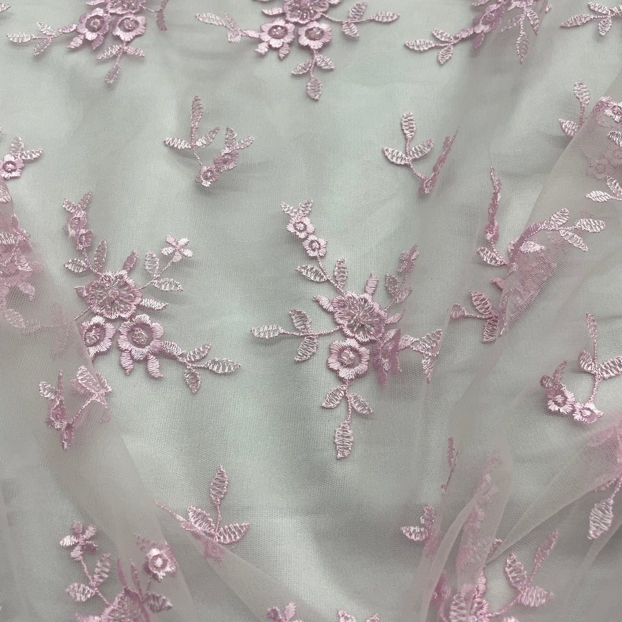 1 Yard Peach Beaded Lace Fabric Embroidered Polyester Net Mesh 53 Inch Width