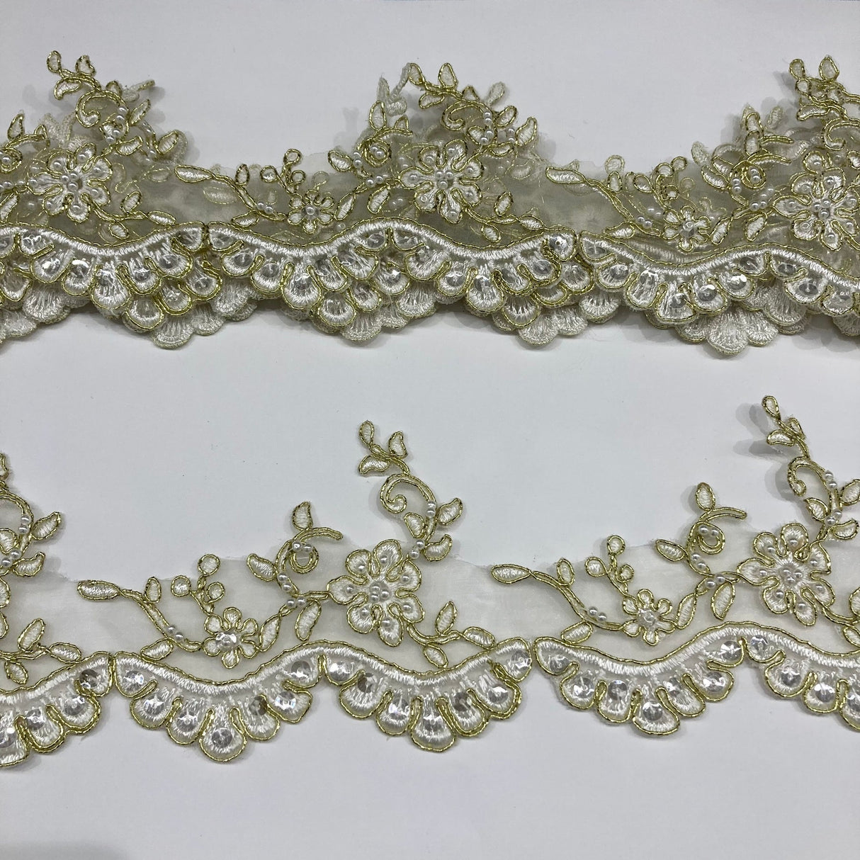 1 Yard Exquisite Beaded Corded Lace Trimming on Organza Net Mesh 3.25 Inch Width