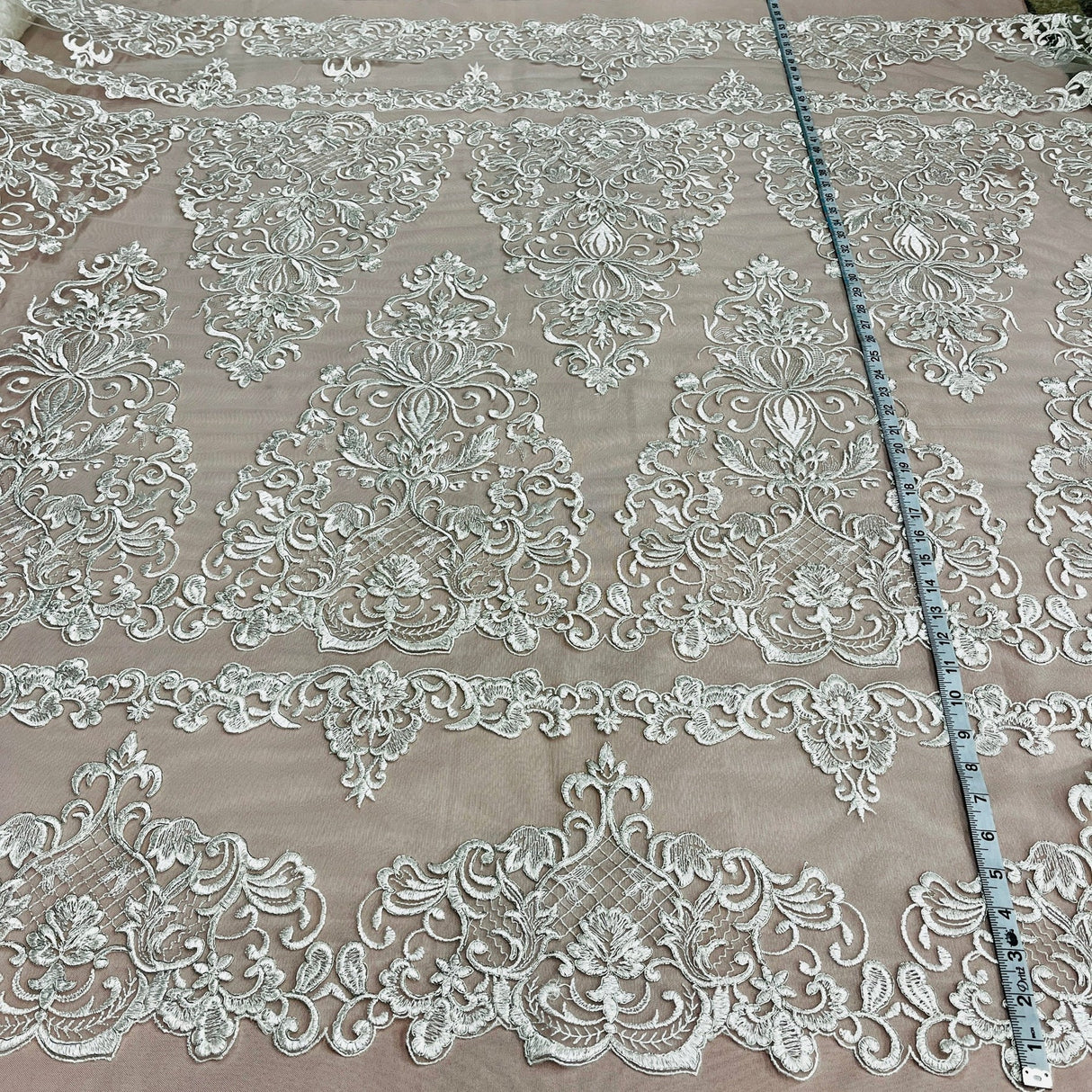 1 Yard Luxurious Gold Corded Bridal Lace Fabric Embroidered on Net Mesh 53 inch Width