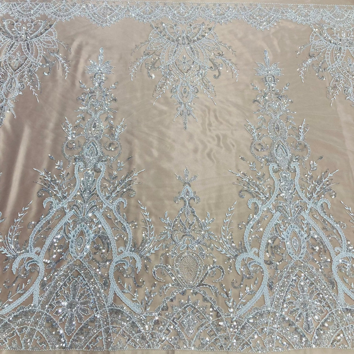 1 Yard Luxurious Beaded Lace Fabric Embroidered on Polyester Net Mesh 52" Wide Elegant Formalwear Material