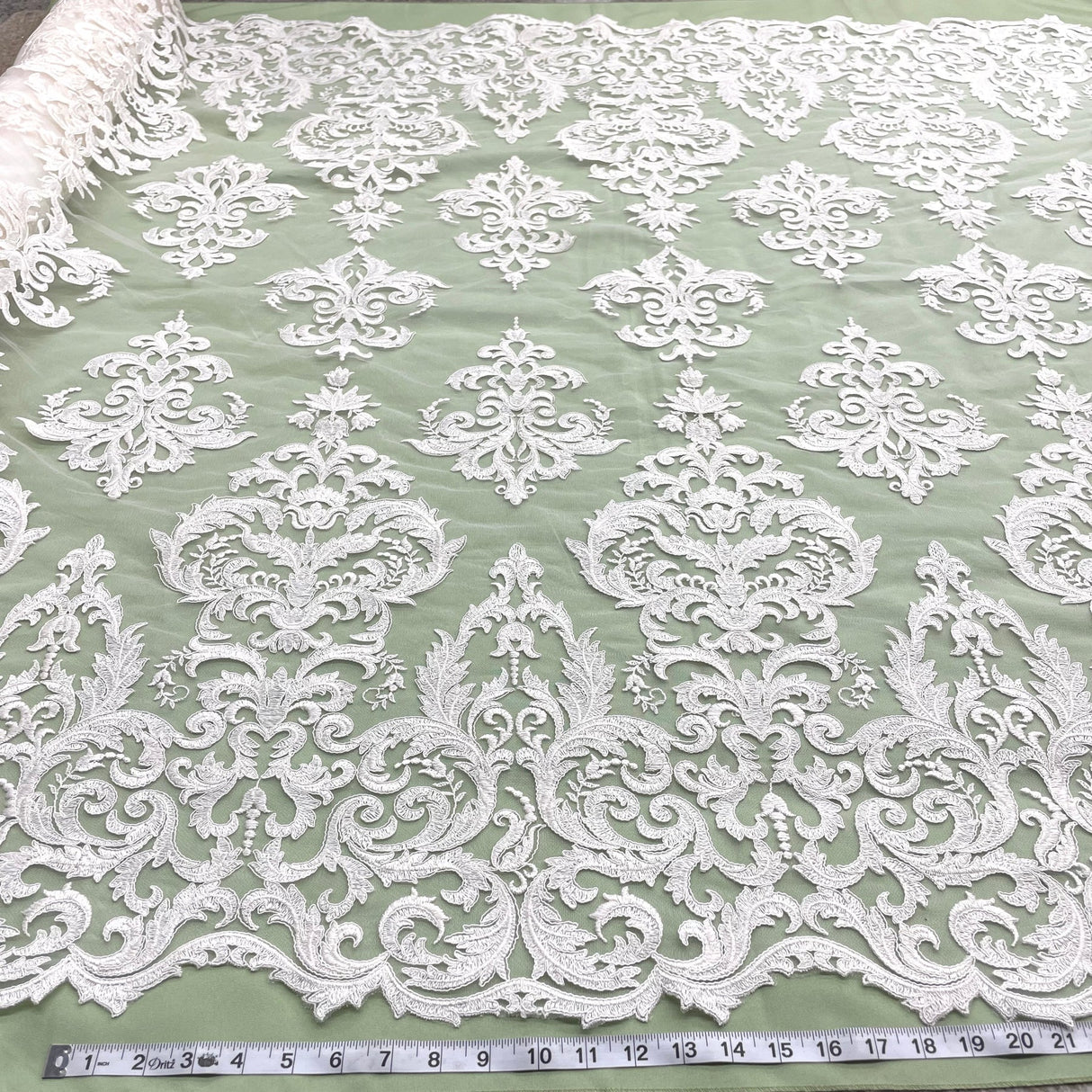 1 Yard Magnificent Gold Corded Bridal Lace Fabric on 100% Polyester Net Mesh 54 inch Width