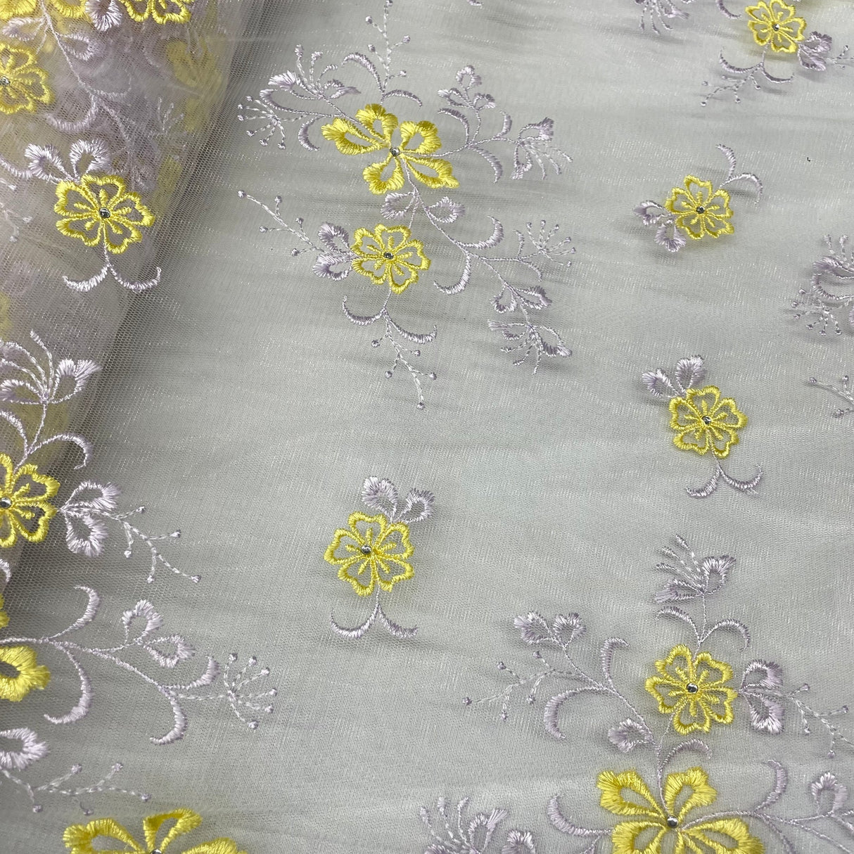 1 Yard Orange/Brown Beaded Lace Fabric Embroidered on Polyester Net Mesh 54 Inch Width