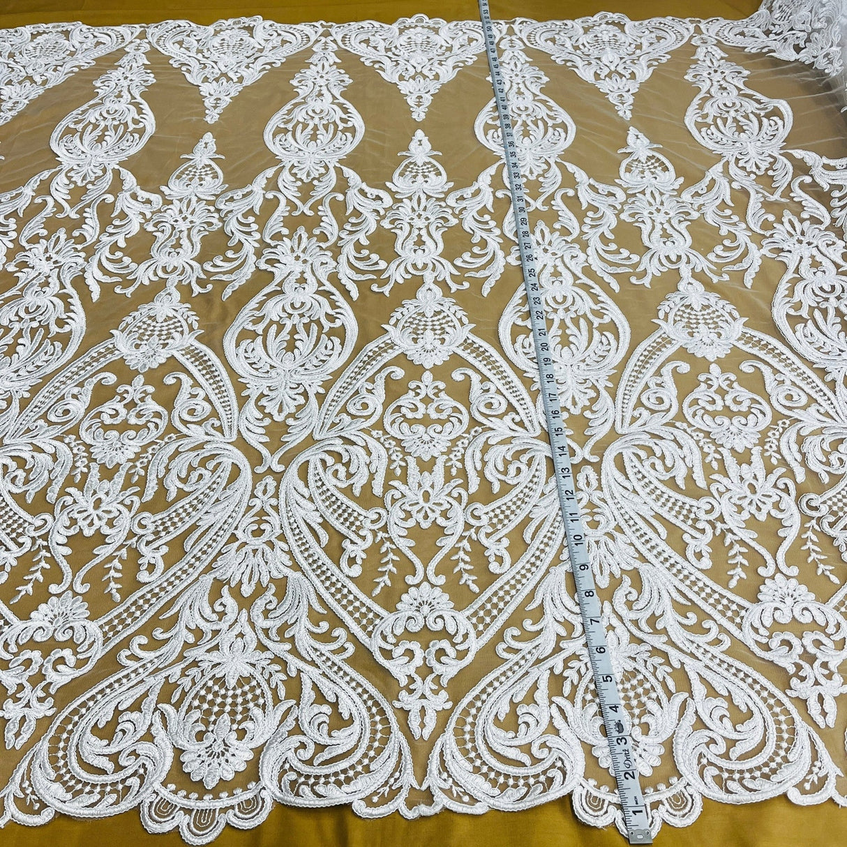 1 Yard Corded Bridal Lace Fabric, Embroidered on Polyester Net Mesh, 52" Width,Elegant Fabrication for Gowns & Decor