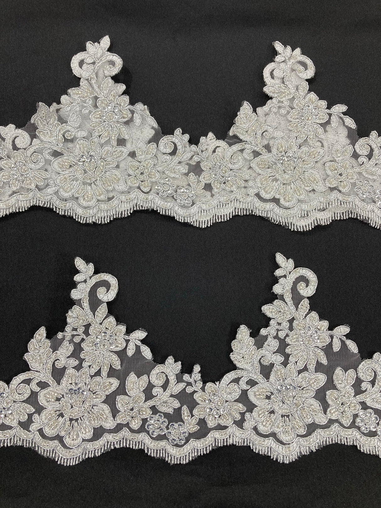 1 Yard 6" Wide Beaded & Corded Floral Lace Trimming Embroidered on 100% Polyester Net Mesh
