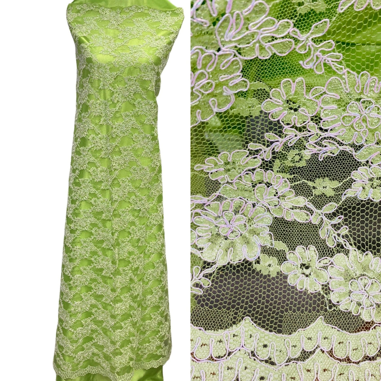 1 Yard Corded Bridal Lace Fabric Embroidered on Net Mesh 54" Width