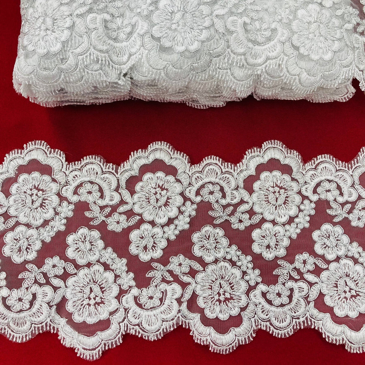 1 Yard Corded Double Sided Lace Trimming 100% Polyester Net Mesh 7″ Wide