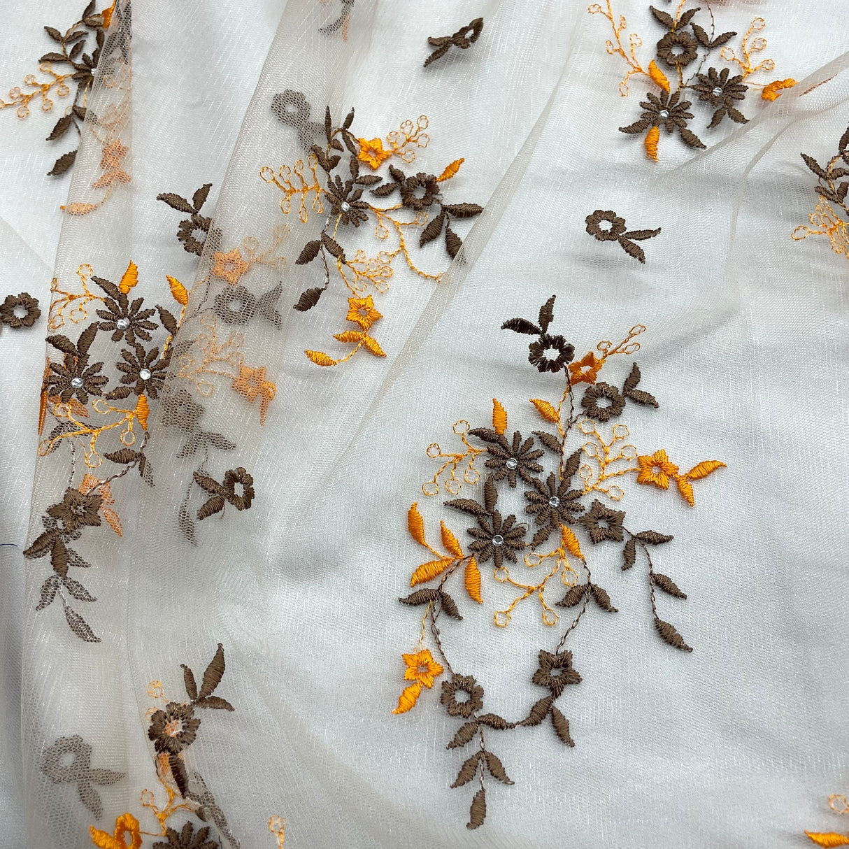 1 Yard Yellow Beaded Lace Fabric Embroidered on Polyester Net Mesh Luxurious 54 Inch Width