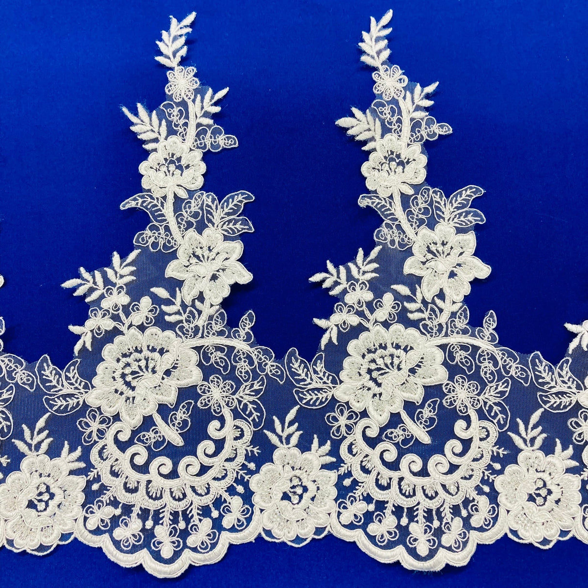 1 Yard Beaded & Corded Lace Trimming 100% Polyester Net Mesh 15" Wide