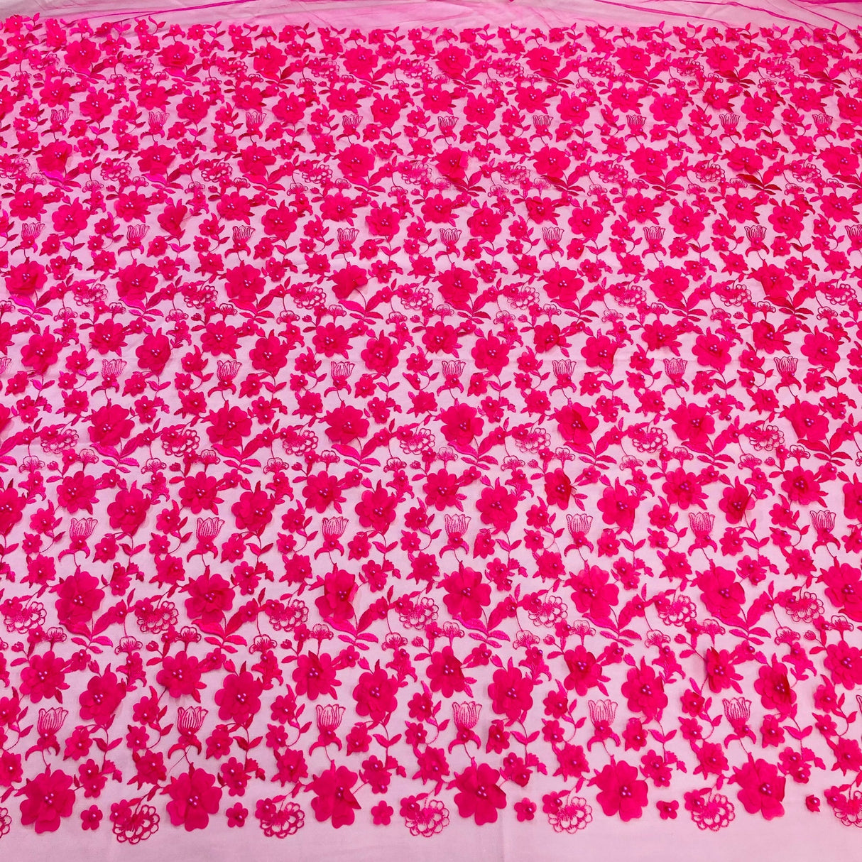 1 Yard Beaded 3D Floral Lace Fabric Embroidered Couture Mesh Dress 49" Width