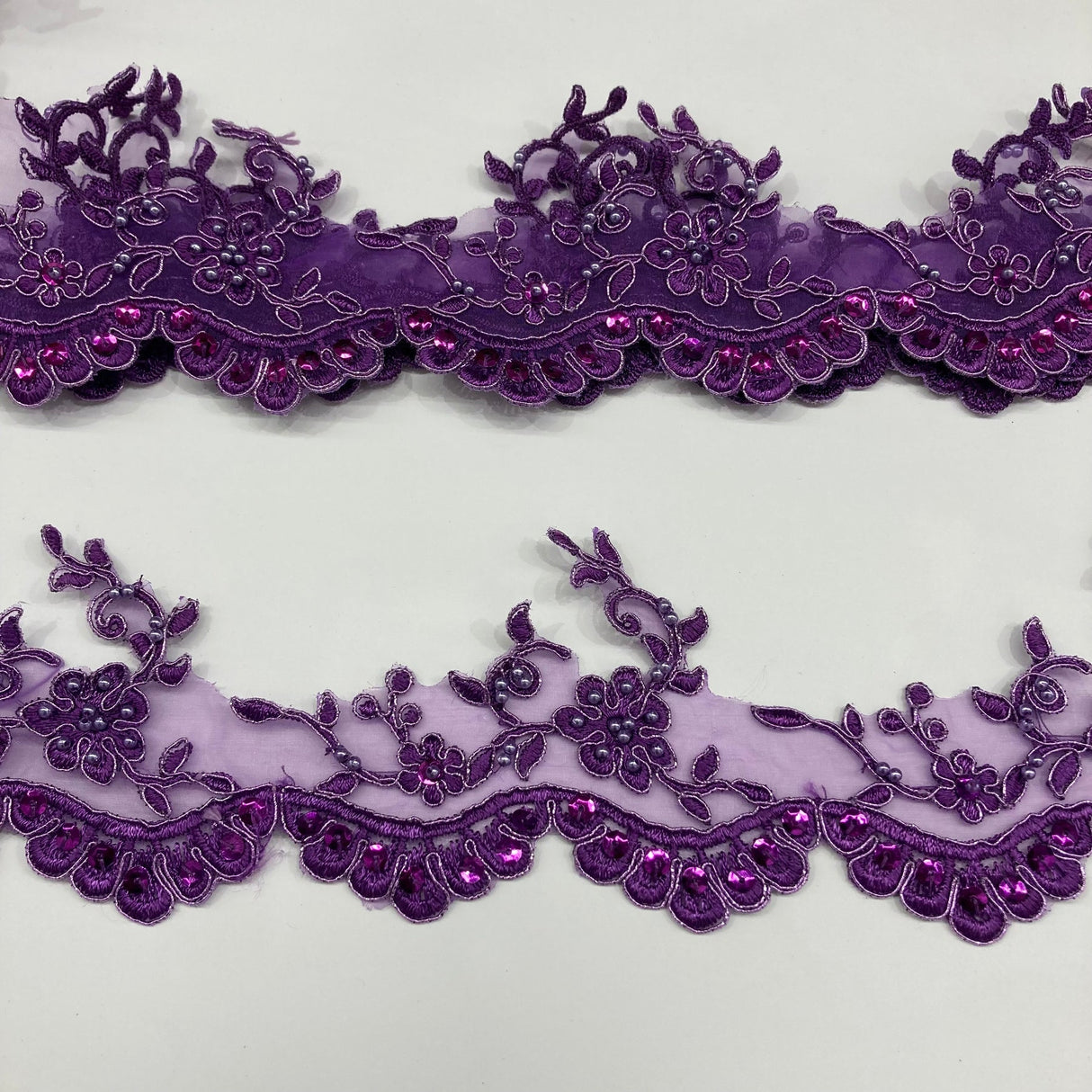 1 Yard Exquisite Beaded Corded Lace Trimming on Organza Net Mesh 3.25 Inch Width