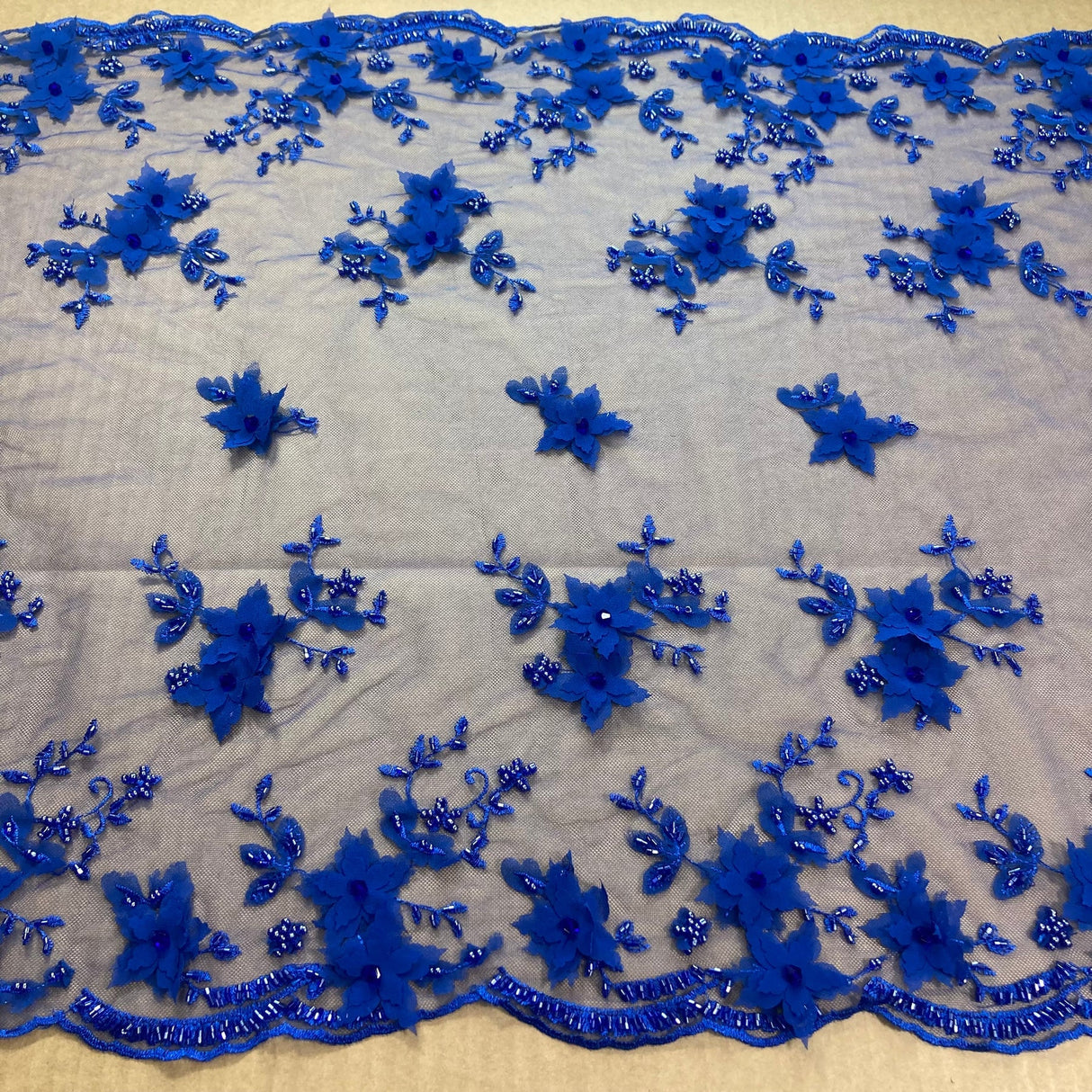 1 Yard Beaded Double Sided 3D Floral Lace Trimming 100% Polyester Net Mesh 21" Wide