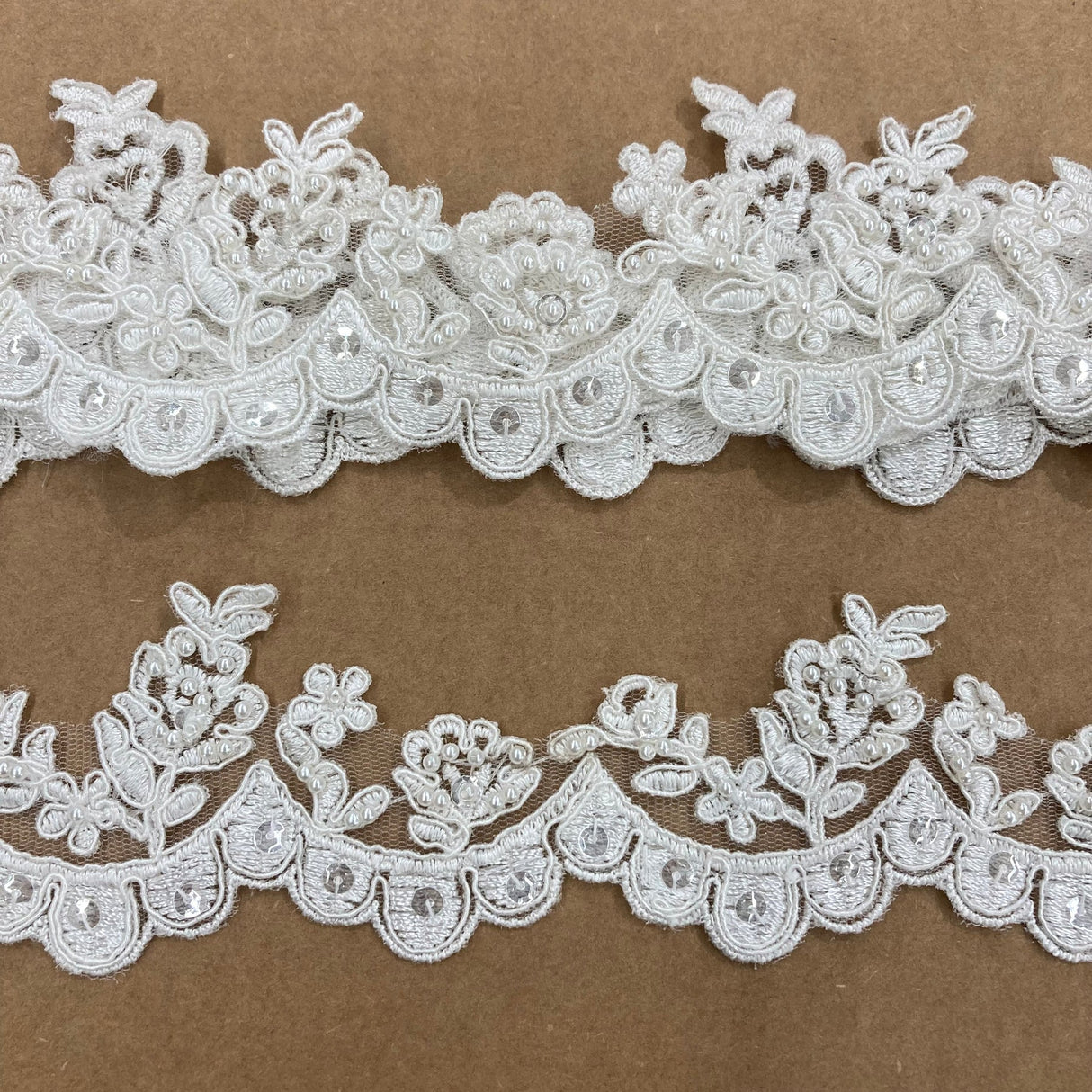 1 Yard Delicate Beaded and Corded Floral Lace Trim Embroidered on Soft Polyester Mesh for Dresses 2 Inch Width