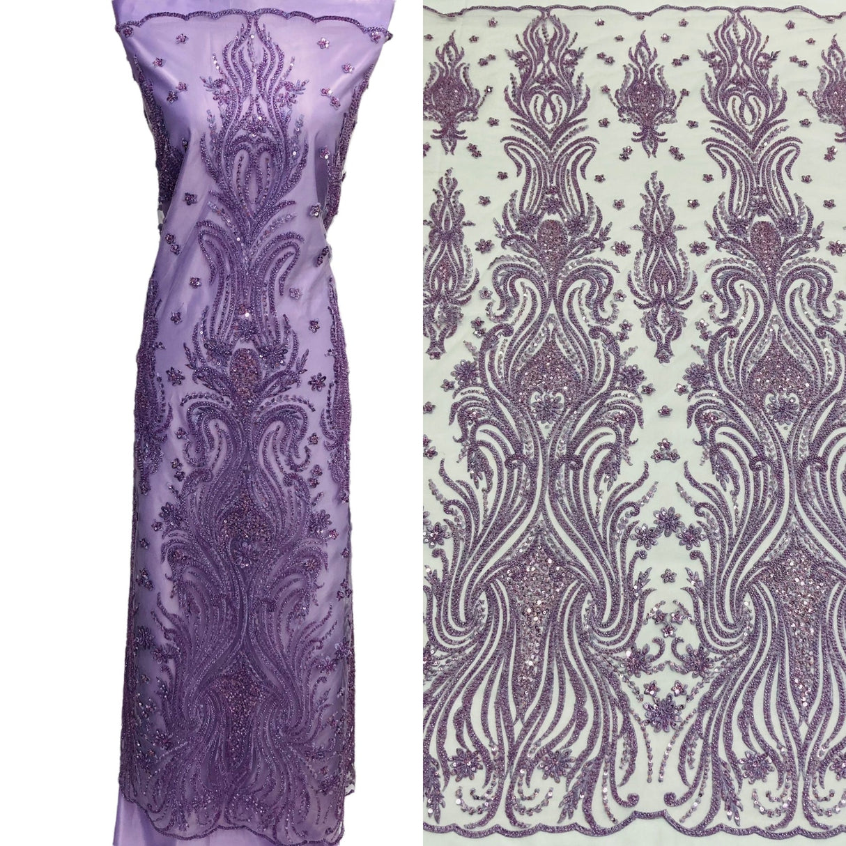 1 Yard Beaded Lace Fabric GD 114, 52" Embroidered Polyester Net Mesh Fabrication