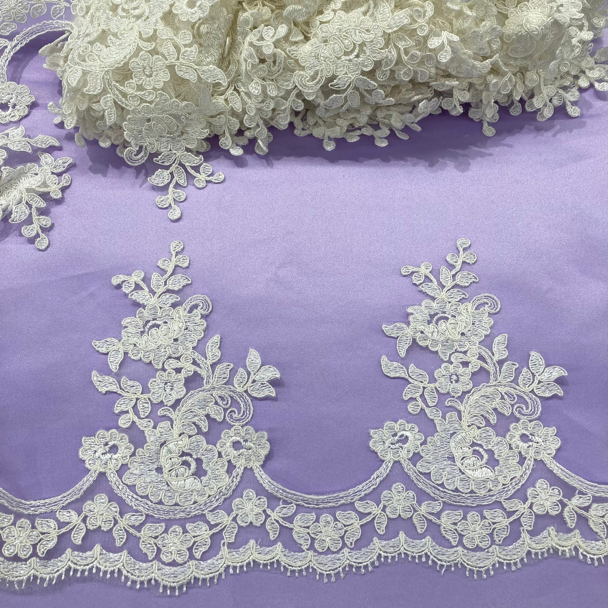 1 Yard Luxurious Corded Lace Trimming Embroidered Polyester Net Mesh for Dresses 8.5 Inch Width