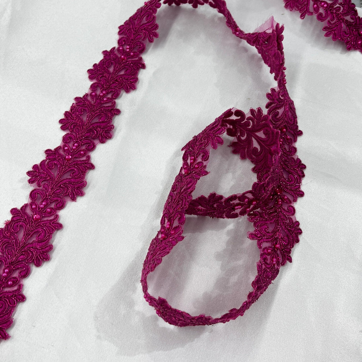 1 Yard Beaded & Corded Embroidered Lace Trim 2" Wide 100% Polyester Organza for Special Occasion Dresses