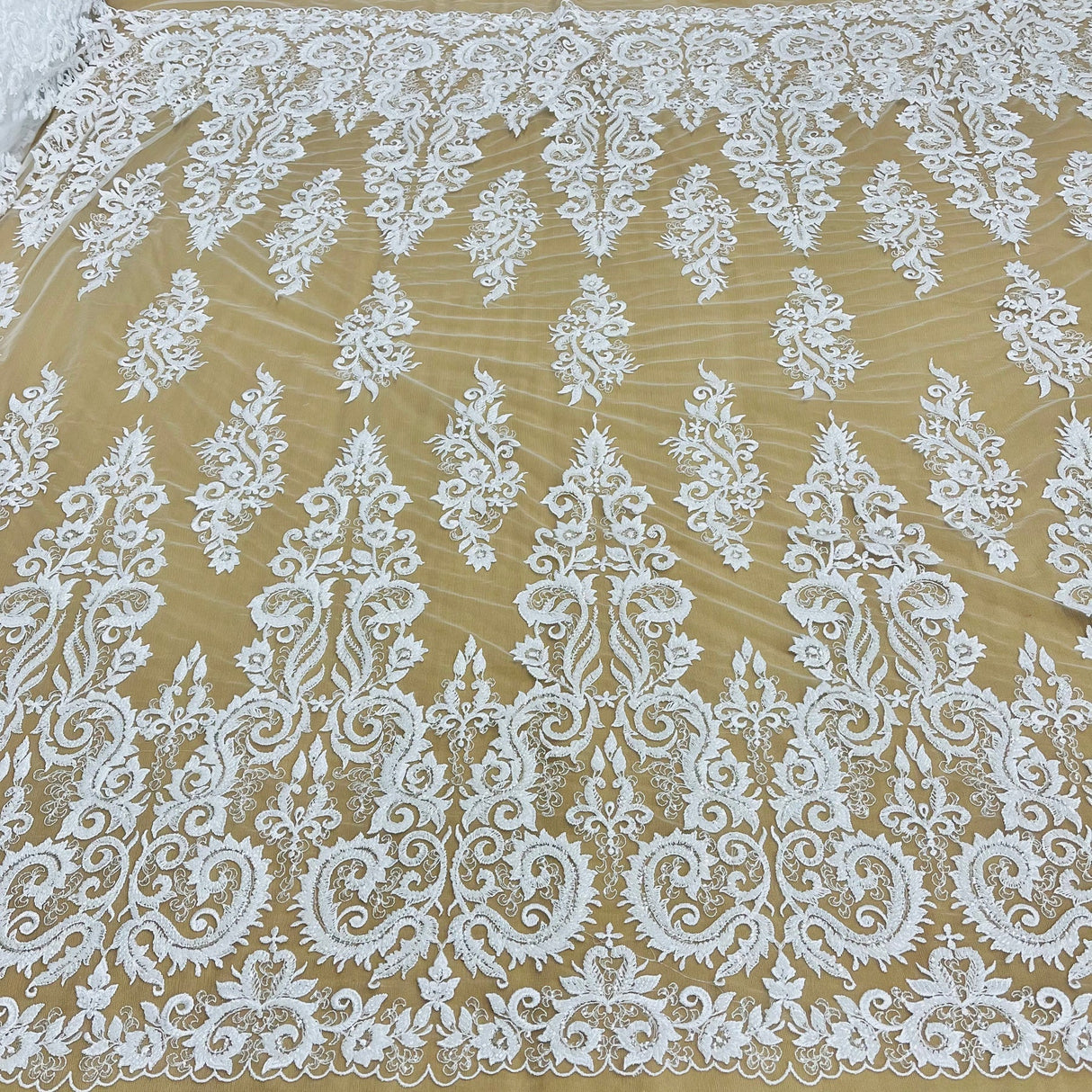 1 Yard Luxurious Beaded Lace Fabric Embroidered on Polyester Net Mesh 52" Wide, Elegant Formalwear Material