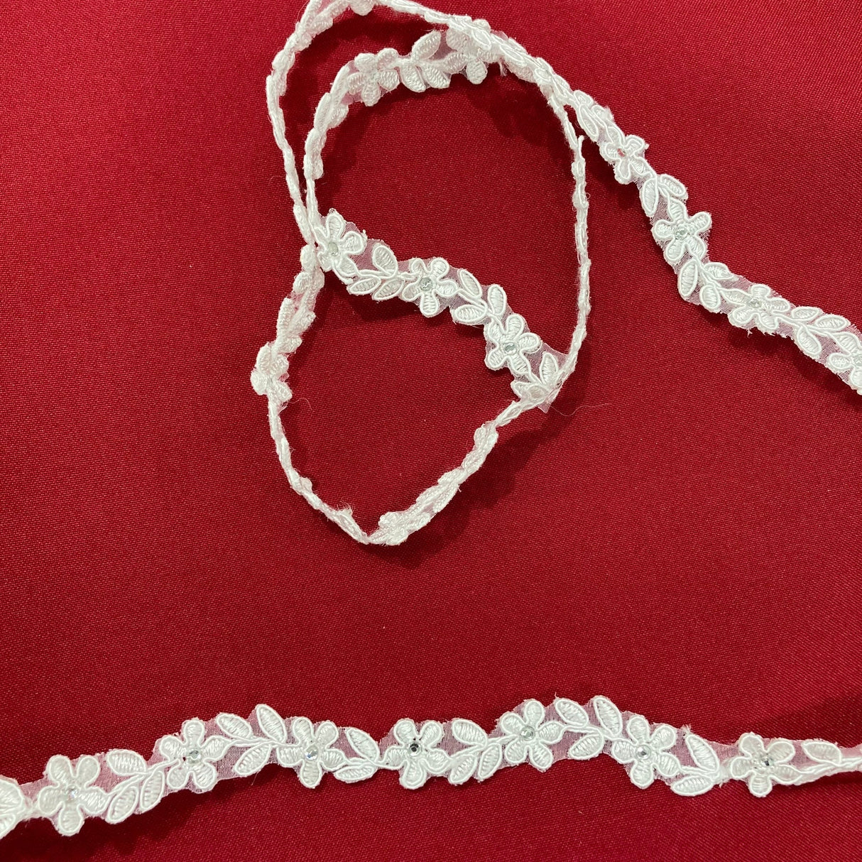 1 Yard Beaded Lace Trimming on Organza | 0.5" Wide | Decorative Beaded Trim for Bridal, Eveningwear & Dance Costumes