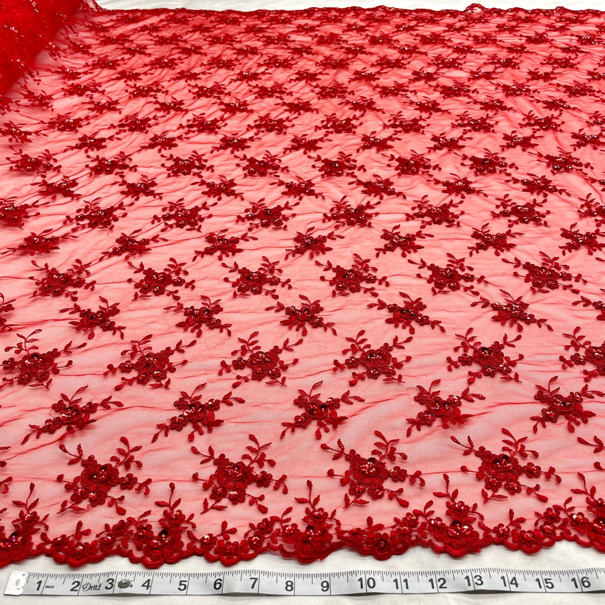 1 Yard Black Beaded & Corded Bridal Lace Fabric Embroidered on Polyester Net Mesh 52 Inch Width