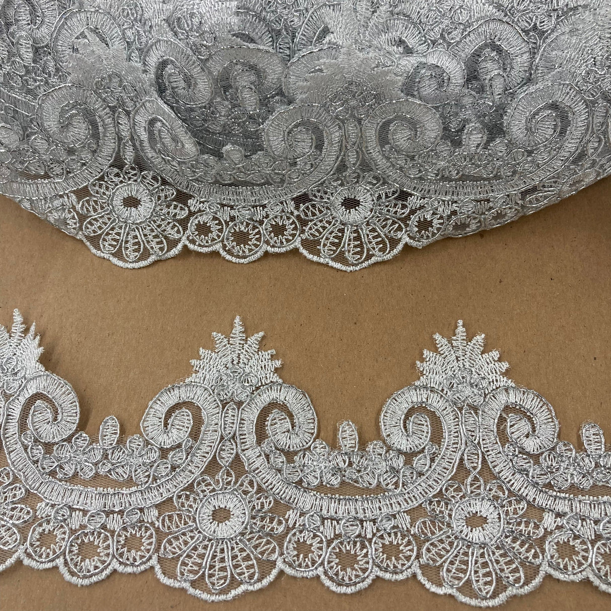 1 Yard Premium Corded Lace Trimming Embroidered Polyester Net Mesh for Gowns 4 Inch Width