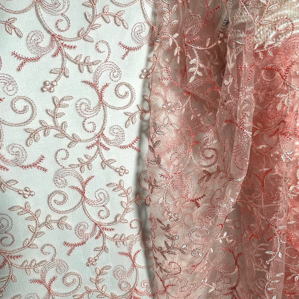 1 Yard Light Sage Embroidered Lace Fabric on Polyester Net Mesh 52 Inch Width