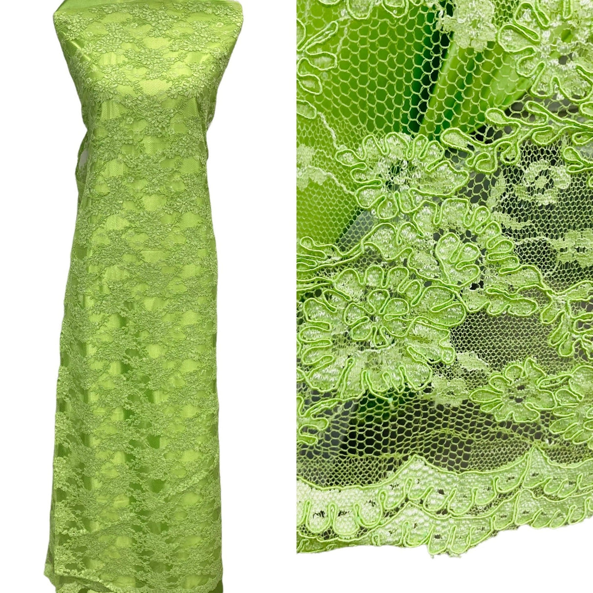1 Yard Corded Bridal Lace Fabric Embroidered on Net Mesh 54" Width