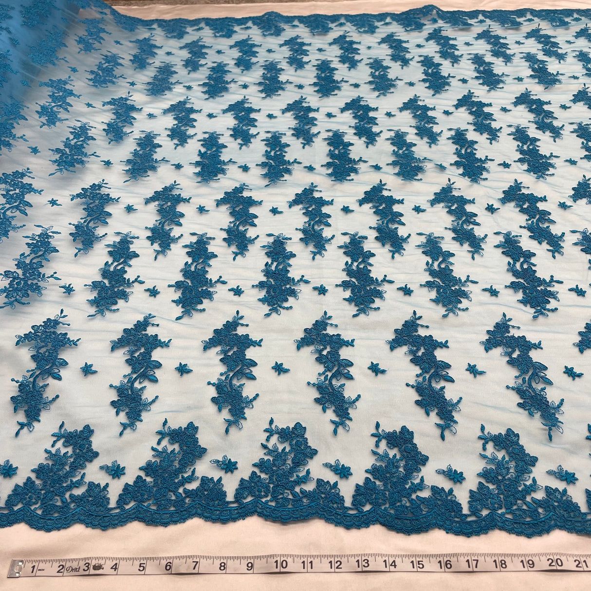 1 Yard Corded Bridal Lace Fabric Embroidered Elegant Net Mesh Couture Gown 54" Width