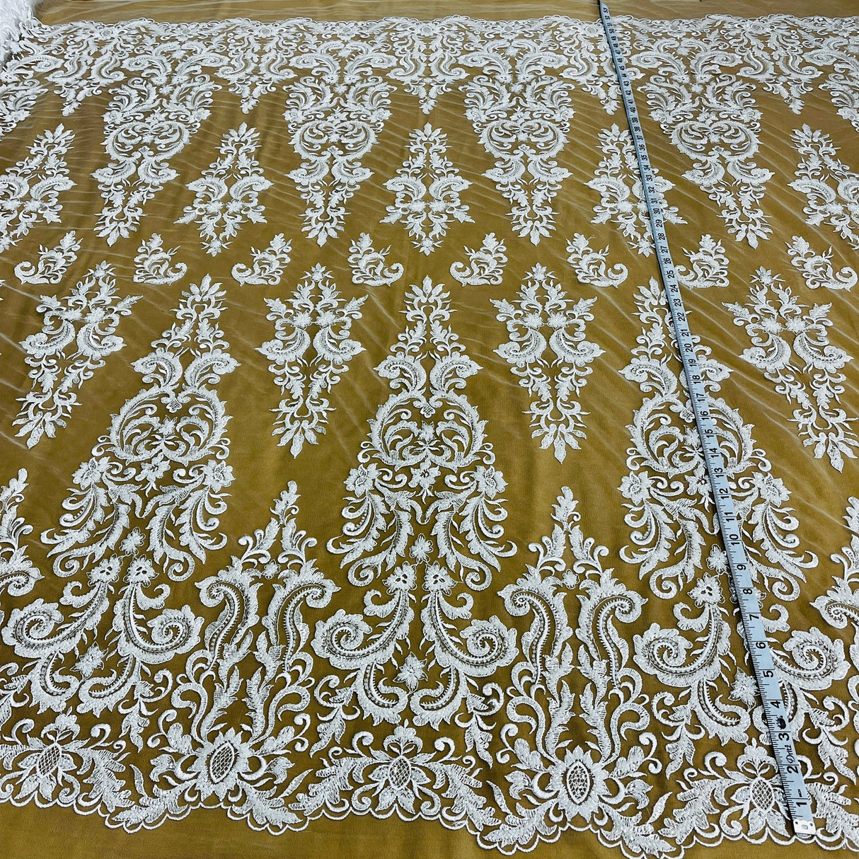 1 Yard Beaded Lace Fabric Embroidered on Polyester Net Mesh, 52" Wide Bridal & Evening Fabric