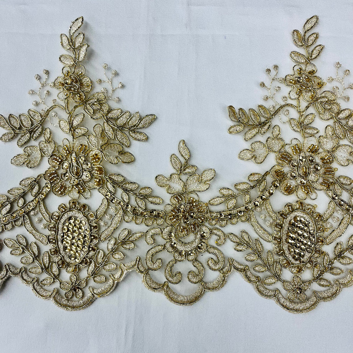 1 Yard Trimming Embroidered on 100% Polyester Net Mesh 8" Wide Beaded & Corded Lace