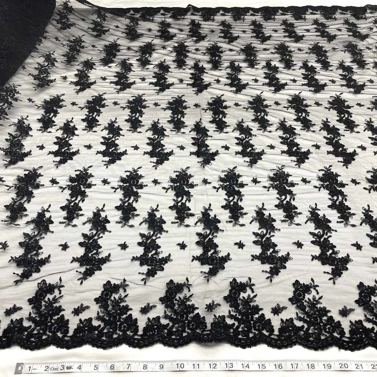 1 Yard Corded Bridal Lace Fabric Embroidered Elegant Net Mesh Couture Gown 54" Width