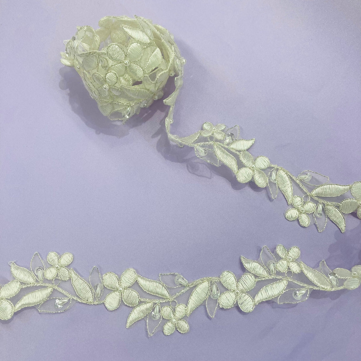 1 Yard Luxurious Beaded Corded Lace Trimming Embroidered Soft Polyester for Gowns 1.5 Inch Width