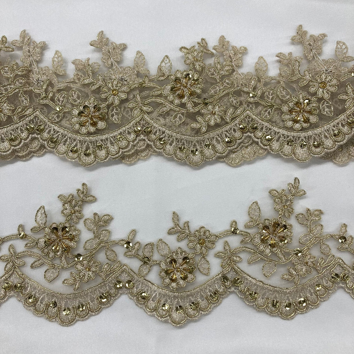 1 Yard Beaded & Corded Floral Lace Trimming 100% Polyester Net Mesh 4″ Wide