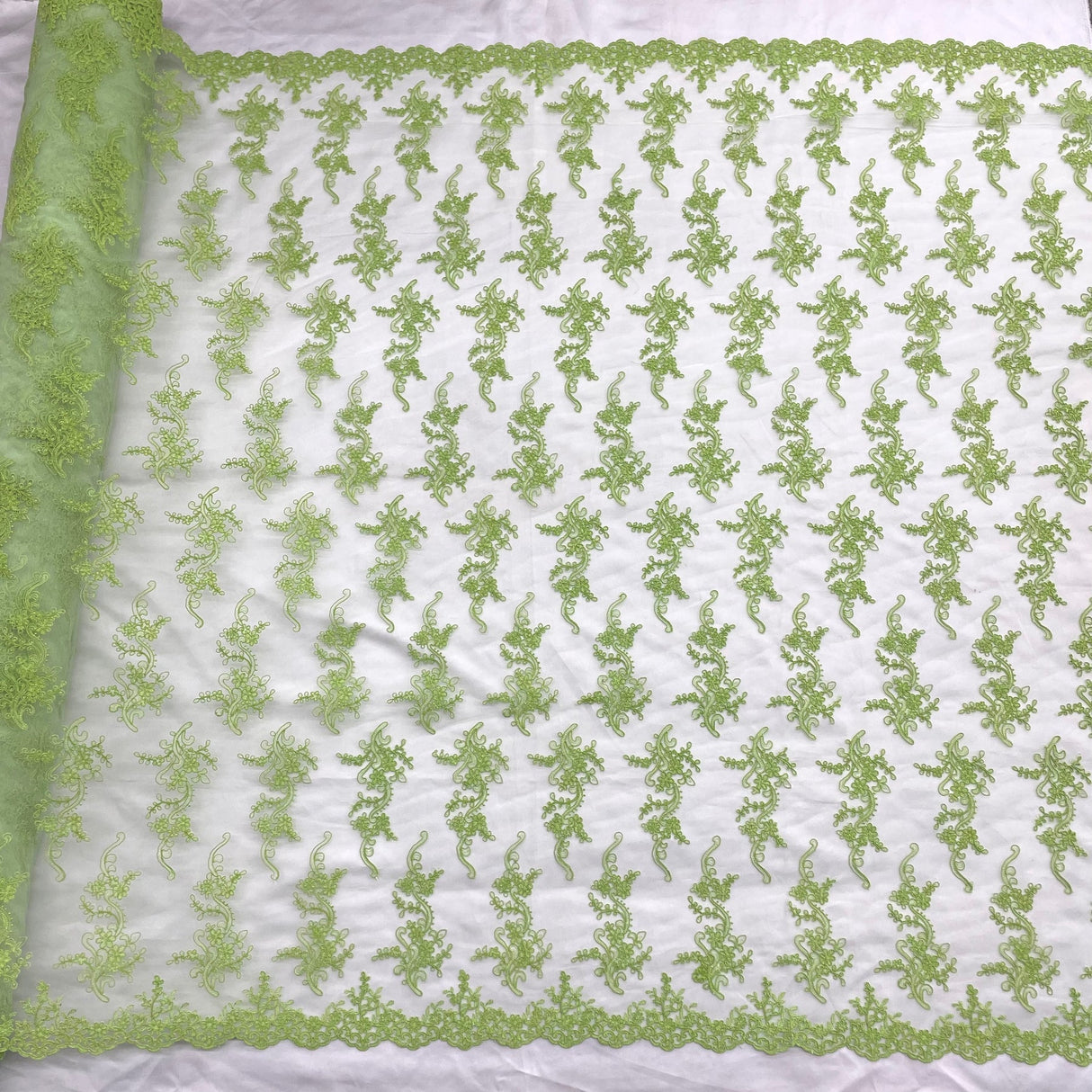 1 Yard Ivory with Silver Corded Bridal Lace Fabric Embroidered Polyester Net Mesh 54 Inch Width