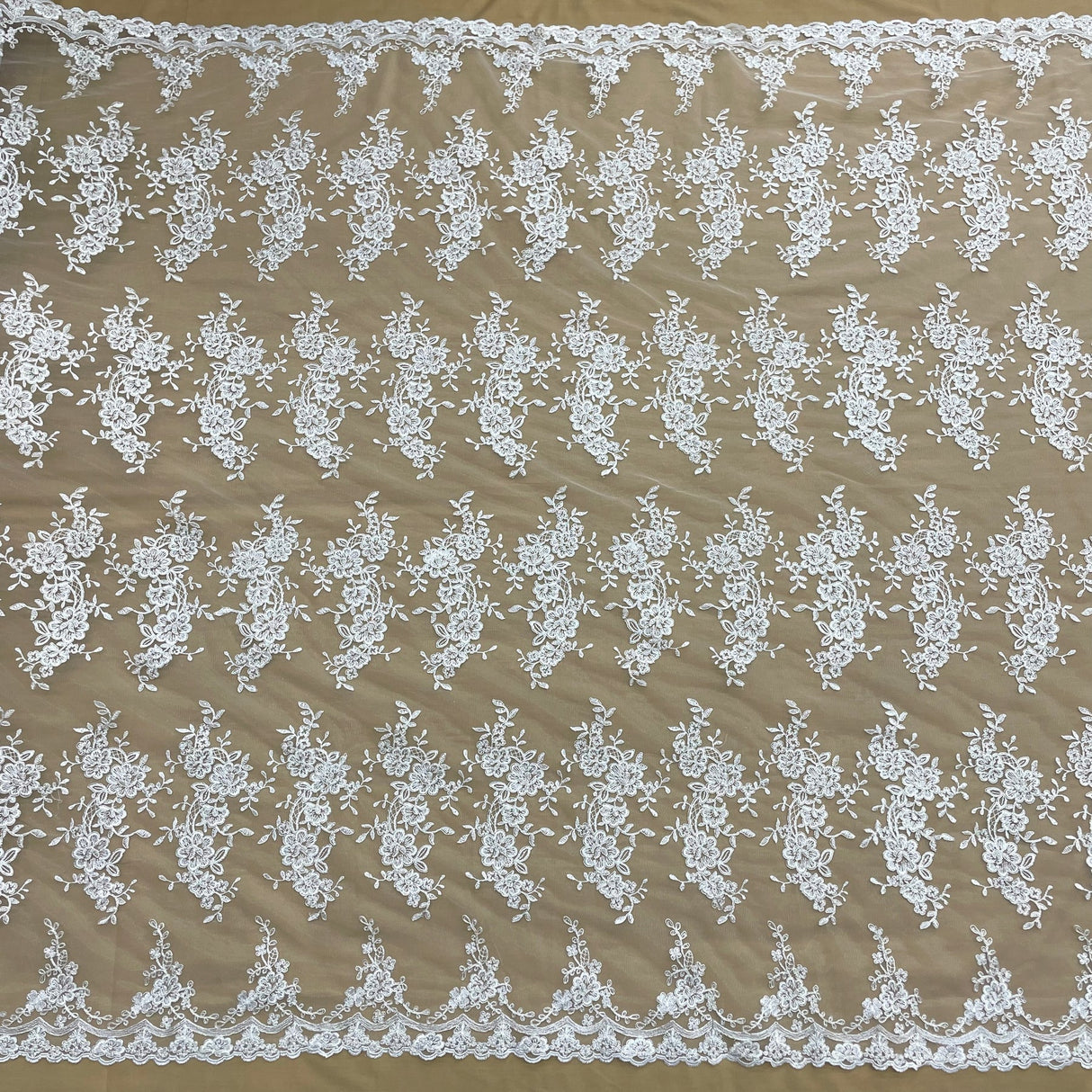 1 Yard Peach Corded Bridal Lace Fabric Embroidered Polyester Net Mesh 54 Inch Width