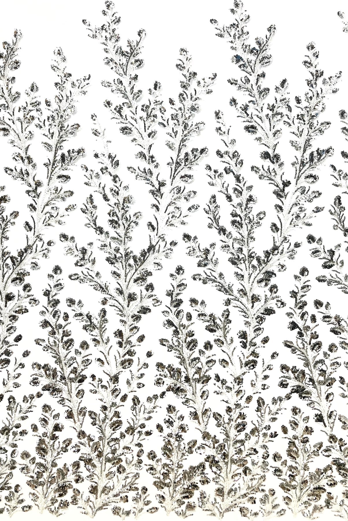 1 Yard Dazzling Silver Beaded Sequined Lace Fabric on Net Mesh 54 inch Width