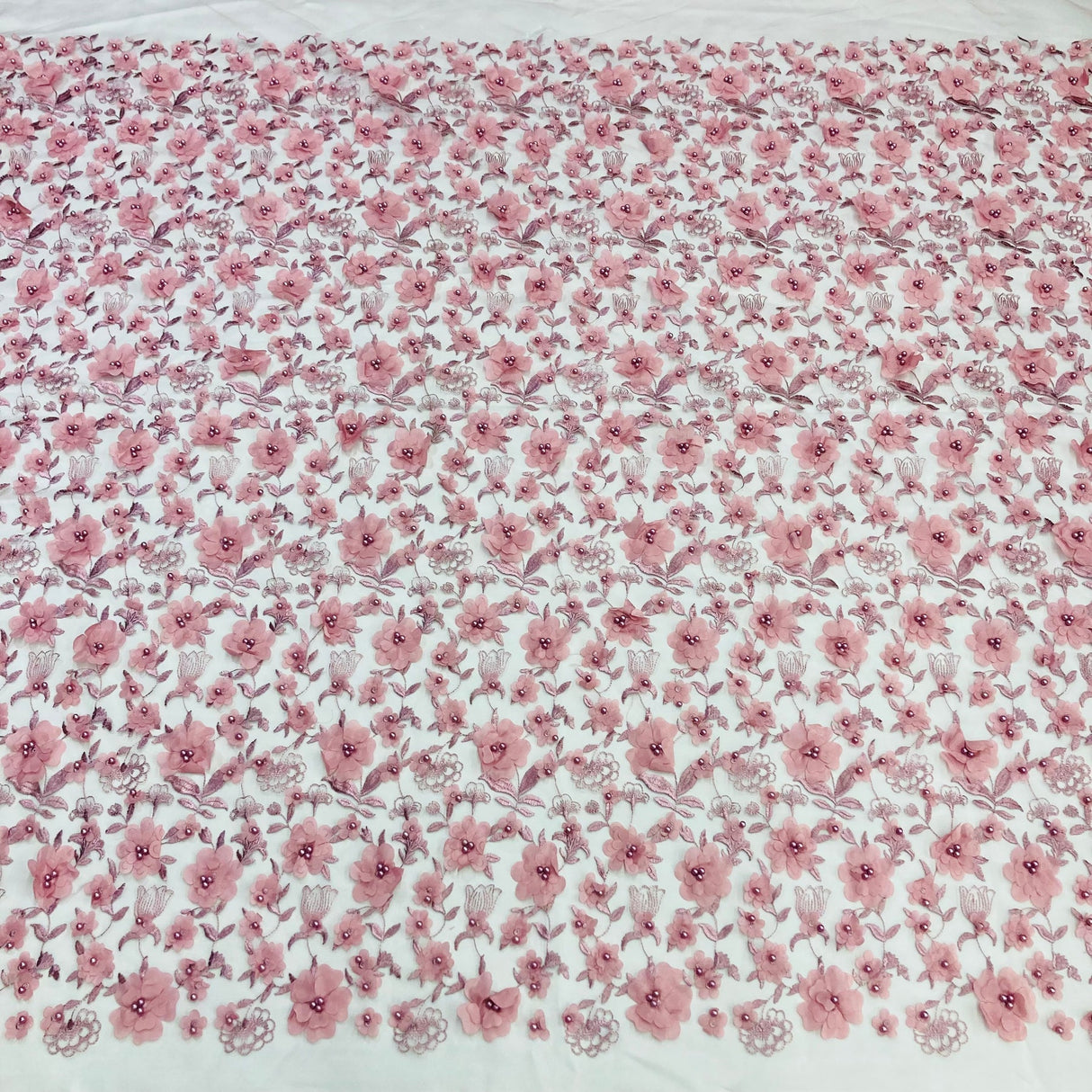 1 Yard Beaded 3D Floral Lace Fabric Embroidered Couture Mesh Dress 49" Width