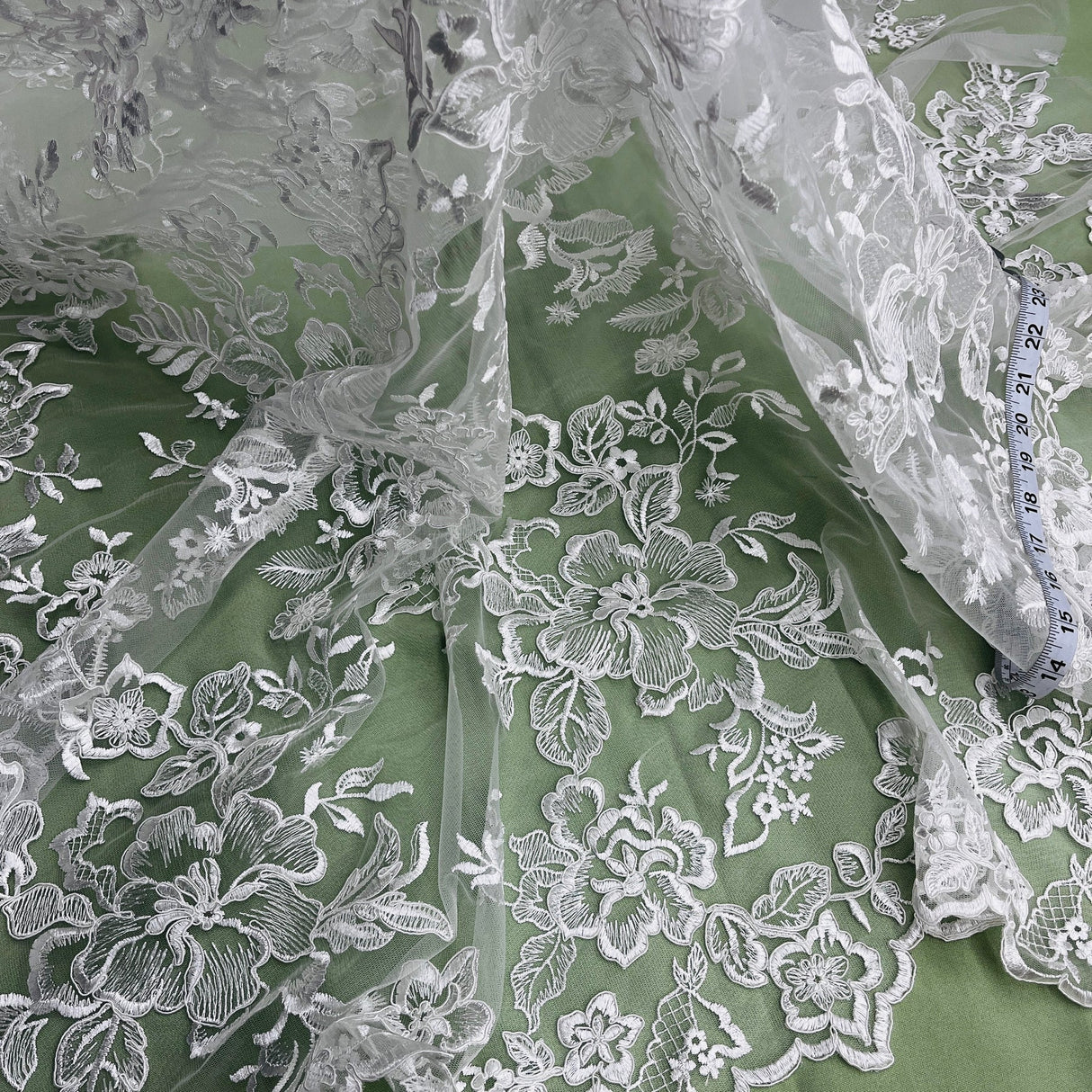 1 Yard Premium Corded Bridal Lace Fabric Embroidered on Polyester Net Mesh 53" Width
