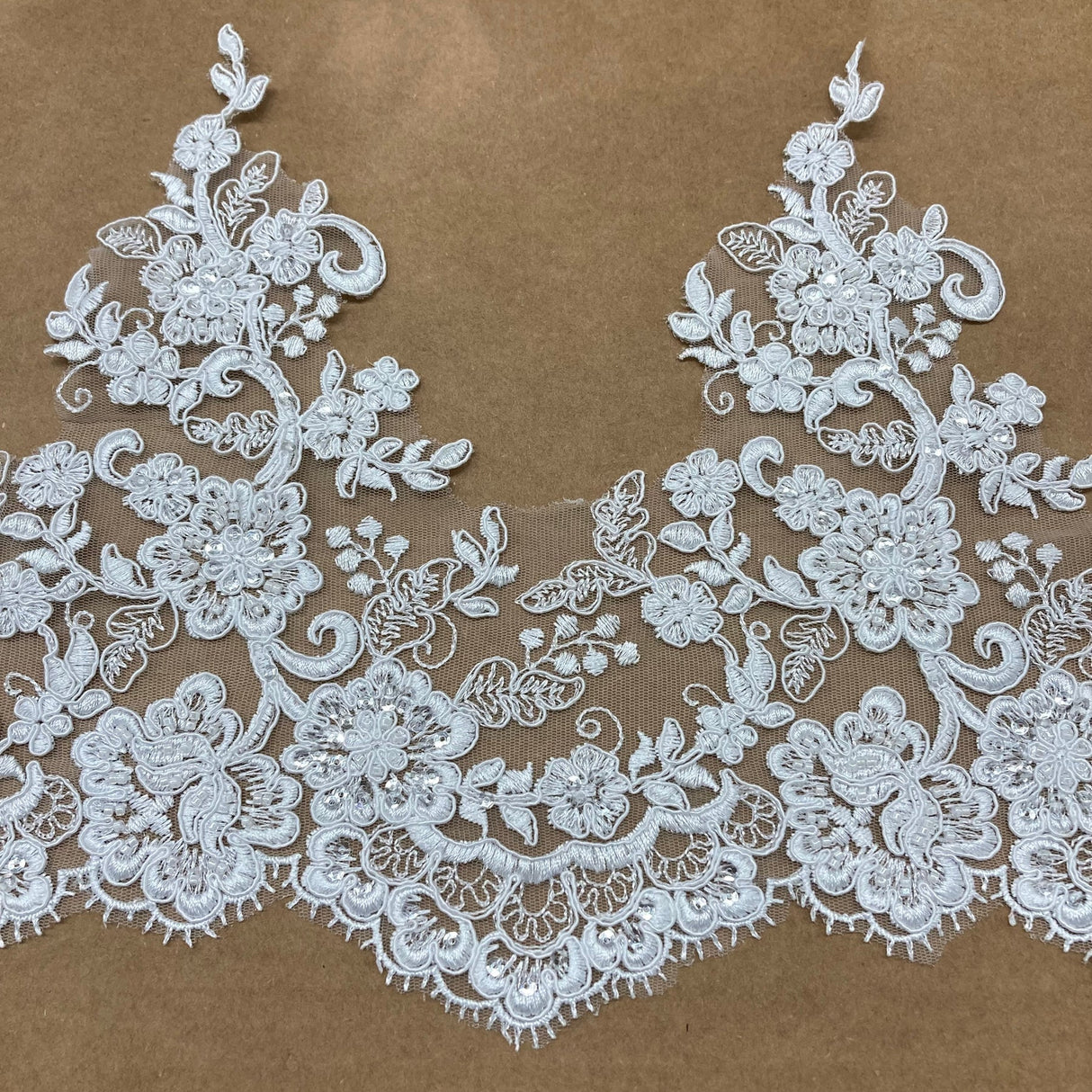 1 Yard Beaded & Corded Lace Trimming Embroidered on 100% Polyester Net Mesh 11" Wide