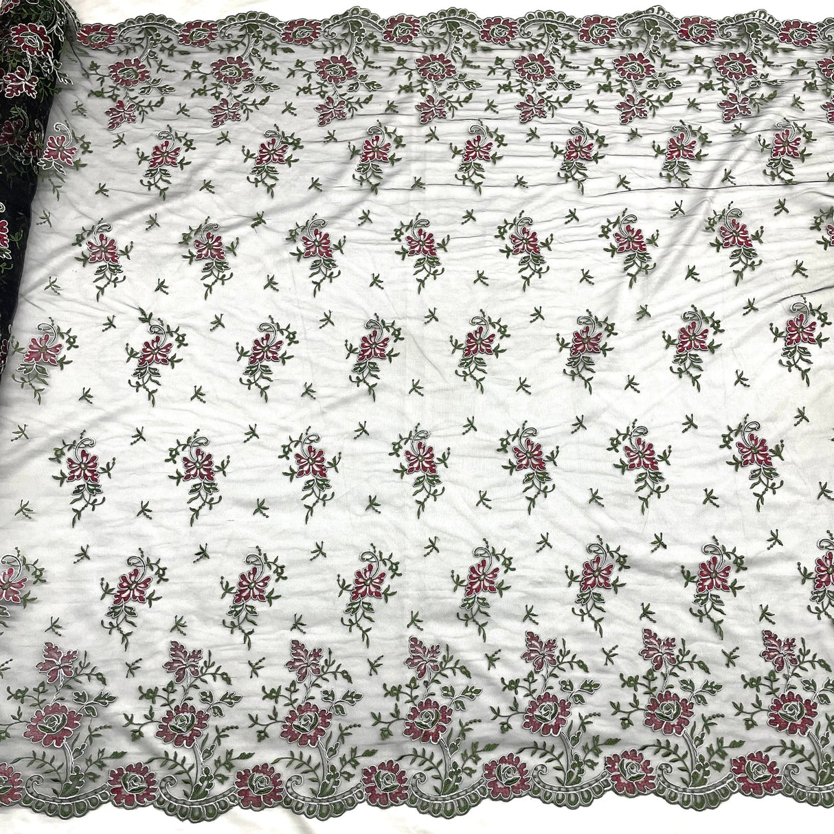 1 Yard Turquoise Corded Bridal Lace Fabric Embroidered Polyester Net Mesh 54 Inch Width