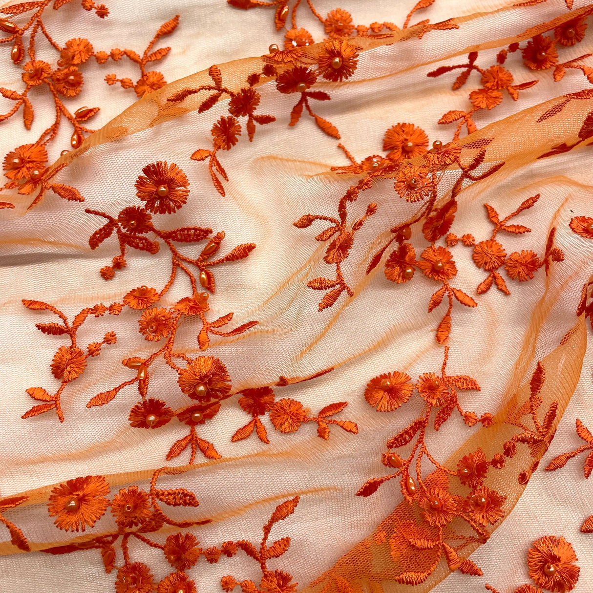 1 Yard Beaded Lace Fabric Embroidered Pearl Sequin Bridal Mesh Wedding Dress 54" Width