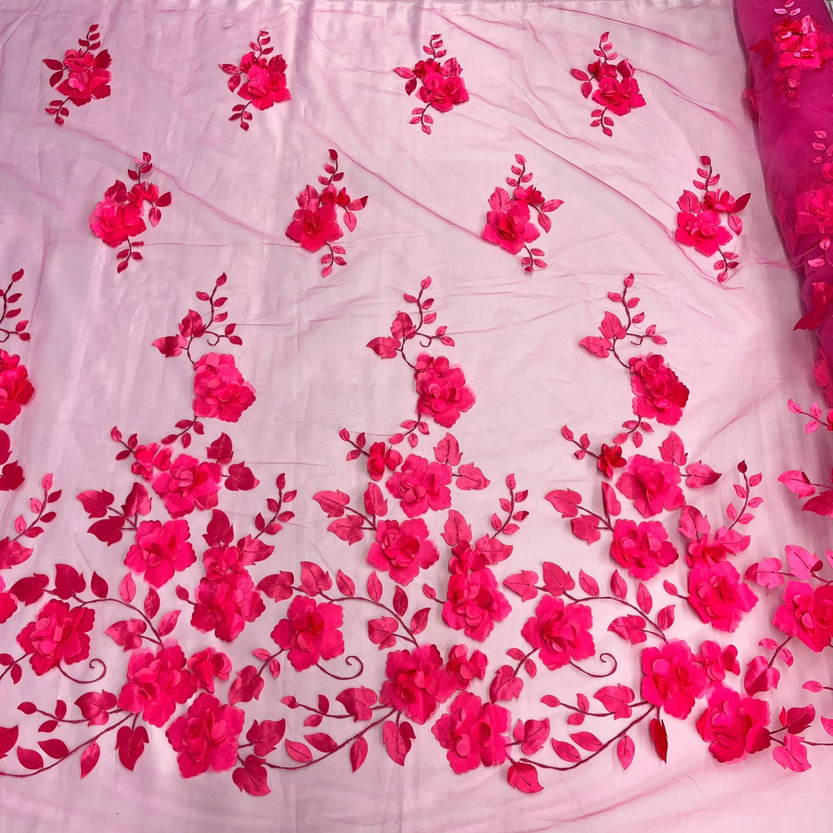 1 Yard 3D Floral Lace Fabric Embroidered Soft Tulle Net Mesh Wedding 50" Width