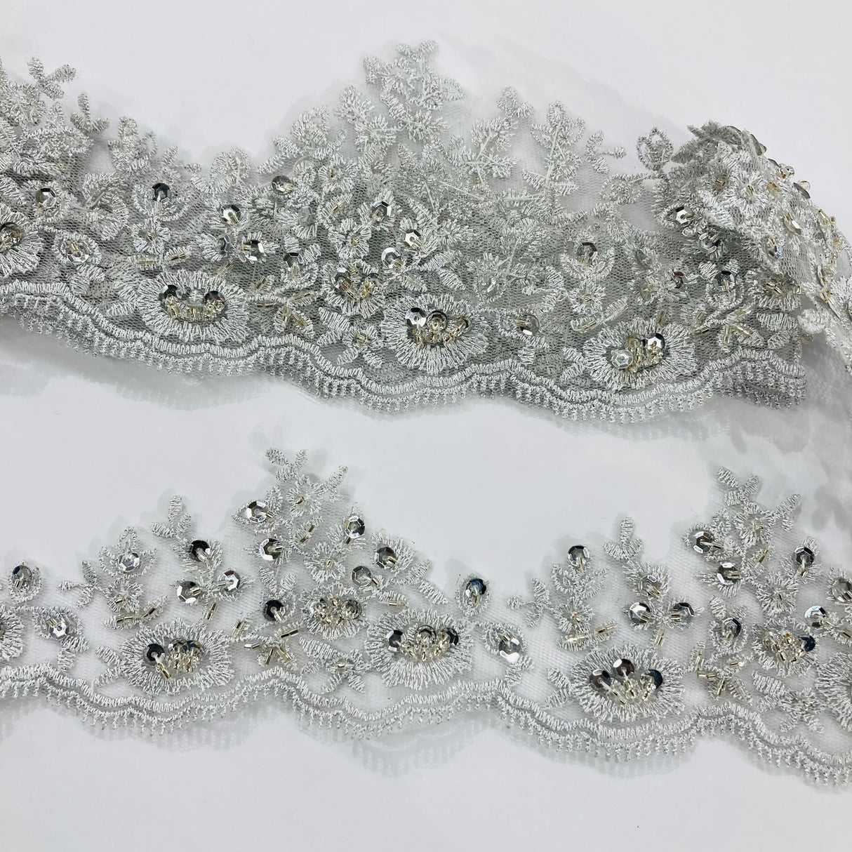 1 Yard Stunning Beaded Lace Trimming Embroidered on Durable Polyester Net Mesh for Dresses 3 Inch Width