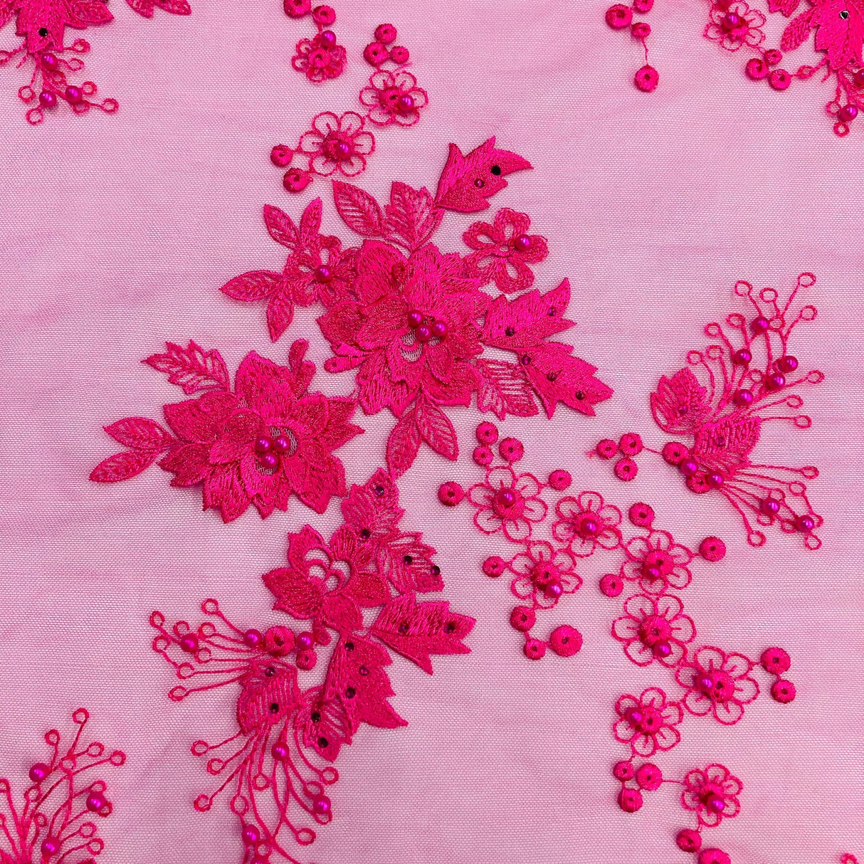 1 Yard Beaded Rhinestone 3D Floral Lace Fabric Embroidered Mesh Gown 52" Width